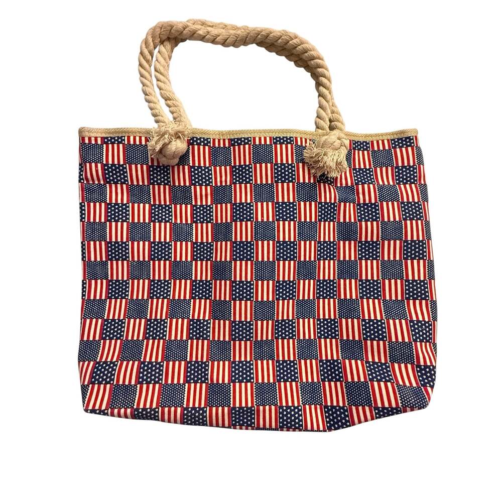 American Flag Pattern Canvas Beach Tote with Rope Handles
